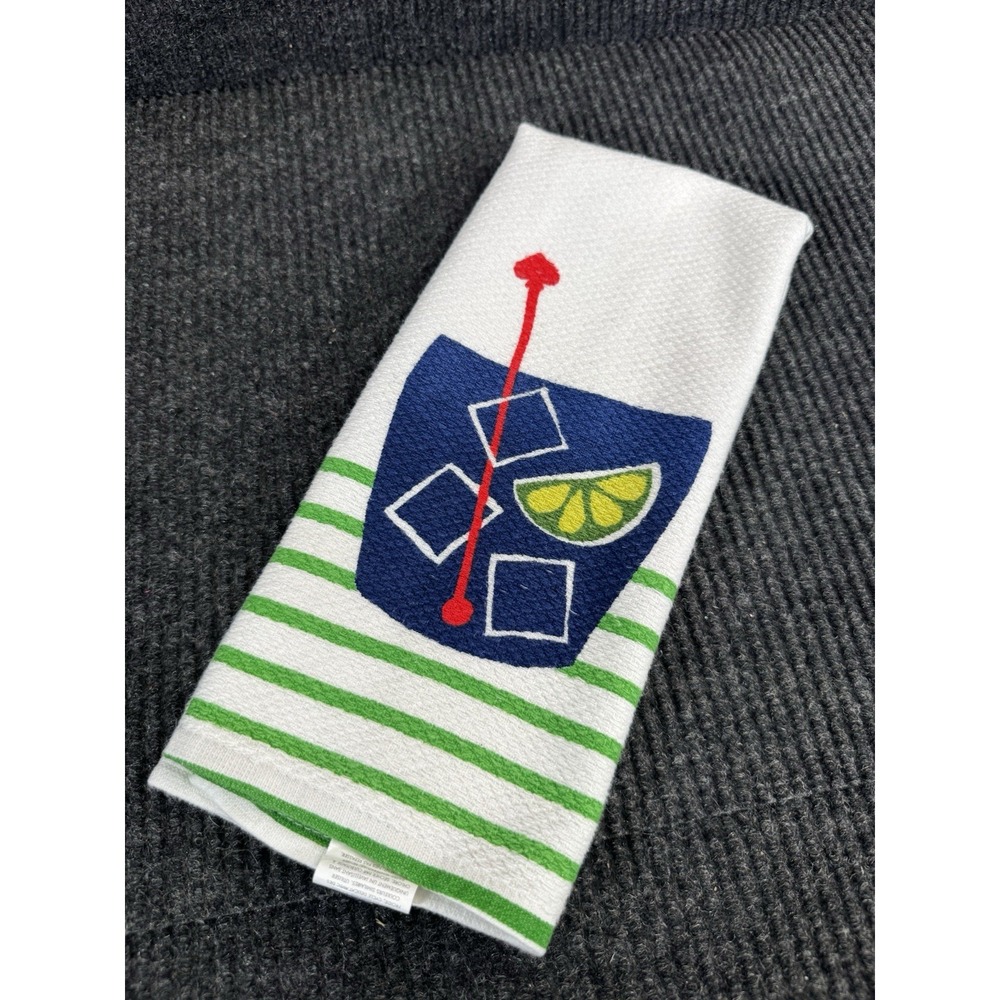 Kate Spade New York Cocktail Drink Kitchen Towel White Green Striped Lime